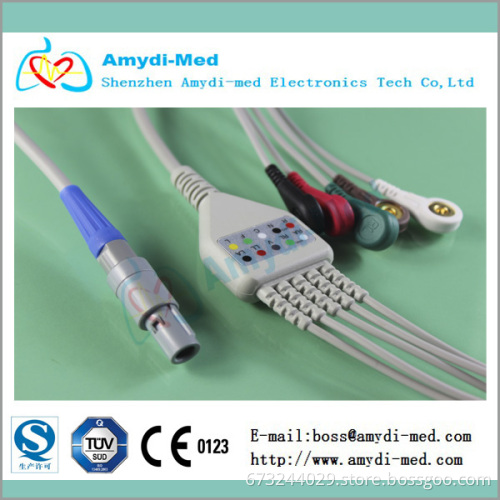 Biosys one piece series 5 leads ecg cable and leadwires,button type